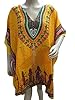 Yellow Poncho Cover-up Tribal Printed Caftan with Kimono Sleeves