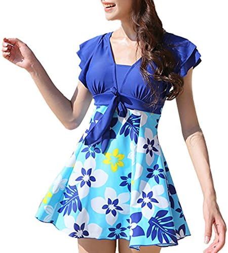 Summerwhisper Women's Floral Print Hot Spring One Piece Swimsuit Swimwear Blue XX-Large