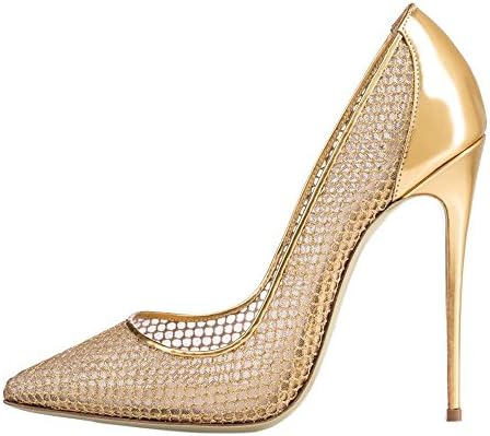 Isastyle Women's High Heel Shoes Big Size Pointed Toe Pumps Mesh Glitter Sandals for Wedding Party Dress Gold US 9