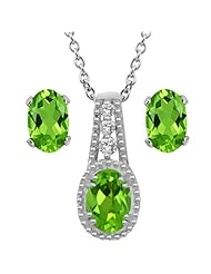 2.00 Ct Green Peridot & White Topaz Sterling Silver Pendant & Earrings Set