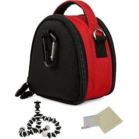 RED GRAY Mini Slim Compact Protective Travel Digital Camera Carrying Case with Accessory Compartment For Fujifilm FinePix JV200 / JV205 / JV250 / JV255 / JX520 / JX550 / JX590 / JX700 / JZ100 / JZ250 / JZ110 / JZ260 / JZ500 / JZ505 / JZ300 / JZ305 Point And Shoot Compact Digital Camera + Includes a