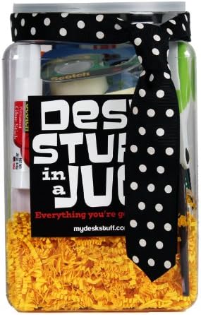 HiTech Ribbon Desk Accessories in a Jug, For Guys College Colors Collection, Black and Gold