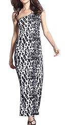 Sexy Flared-Skirt Leopard Print Summer Brocade/Nylon Asymmetric  Dress