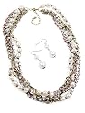 Antique Tone Multi Strand Rhinestone Pearl Necklace Earrings Set