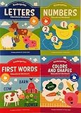 Kindergarten Educational Workbooks with Reward Stickers, Teacher-Approved, 4-book Set: Letters, Numbers, First Words and Colors and Shapes