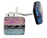 Handcrafted silver plated cufflinks with art glass Pink Accordian with presentation case