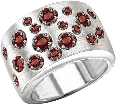 Sterling Chic Collection Garnet Studded Brushed Silver Ring, Size 7