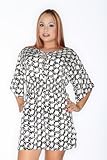 Perpetual Vogue Black White Chain Print Smocked Waist Tunic Dress
