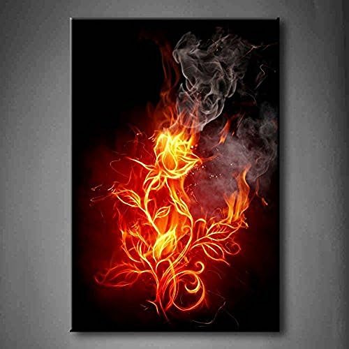 TMD Shop Red Fire Rose Smoke Wall Art Painting Pictures Print On Canvas Flower The Picture For Home Modern Decoration