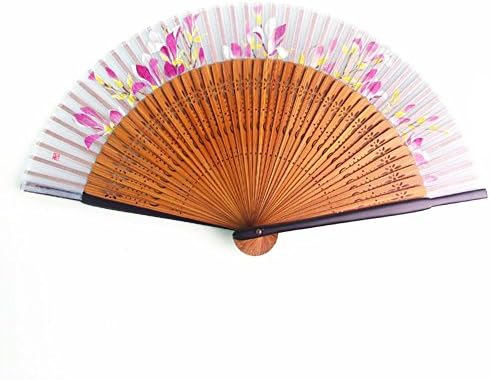 Mankai Sensu (Name and full-blown flowers are drawn by hand on a fan) Purple Magnolia in Silver Gray/with your name in Hiragana