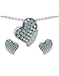 Original Star K (tm) Simulated Aquamarine Heart Shape Love Pendant Box Set With Matching Earrings in 925 Sterling Silver