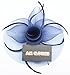 Womens Big Flower Mesh Feather Fascinator on Hair Clip and Brooch Deep Blue
