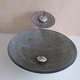 Tophome 洗面ボール ガラス 手洗い器おしゃれ 洗面台彩色上絵 洗面ボウル 蛇口セット　強化ガラス製　洗面鉢　手洗い器　手洗器 排水金具付 蛇口付き