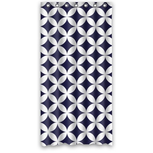 Navy White Overlapping Geometric Circles Seamless Pattern Shower Curtain Polyester Waterproof 36" x 72"