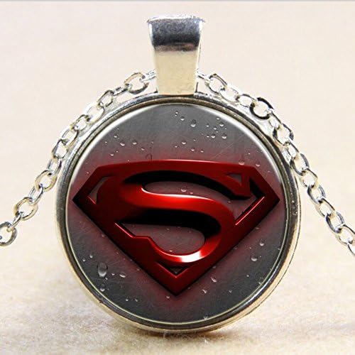 Anime hero superman times gemstone pendant necklace chain adjustable 18 inches long unisex pendant necklace (silver)