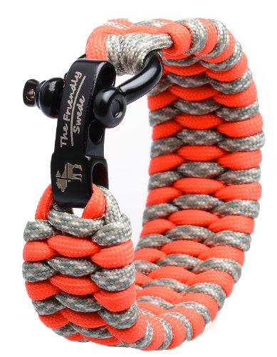 The Friendly Swede (TM) Trilobite Extra Beefy / Wide 500 lb Paracord Survival Bracelet With Stainless Steel Black Bow Shackle - Adjustable Size Fits 7-8 Inch Wrists - In Retail Packaging - Lifetime Warranty