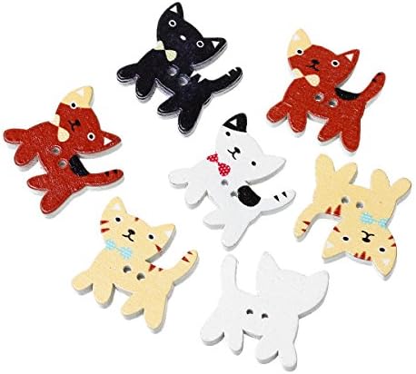Wood Buttons - Cat - 15 Assorted Color Buttons Per Pack