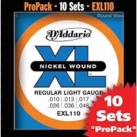 D'Addario EXL110-10P Electric Guitar Strings, 10 Sets, Light