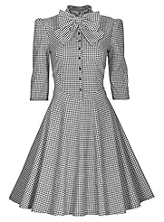 Cocktail Houndstooth Print  Cotton/Spandex  Dress With a Bow(s)