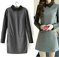 Above the Knee Long Sleeves Vintage Wool  Shirt Mini Dress 