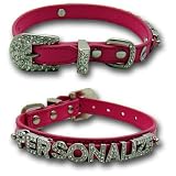 Hot Pink Leather Personalized Swarovski Bling Dog Puppy Collar Medium