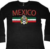 Mexico Crest International Soccer Thermal Shirt, Mexican Soccer Mens Thermal Shirt, Medium, Black