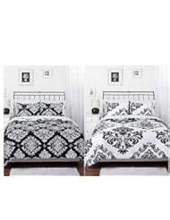 Black White Damask Reversible Queen Comforter Set