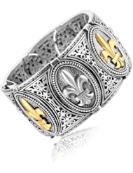18K Yellow Gold and Sterling Silver Thick Fleur De Lis Celtic Bangle