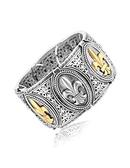 18K Yellow Gold and Sterling Silver Thick Fleur De Lis Celtic Bangle