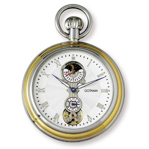 Gotham Men's Two-Tone 17 Jewel Mechanical Sun/Moon 24 HR Movement Pocket Watch # GWC14056T