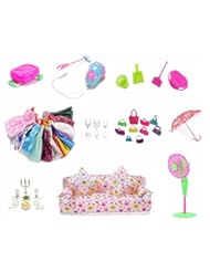 Toy: 50 Pieces/Set Doll Miniature Playset, Accessories, Dresses, Dollhouse Furniture, Cleaning Kit, Tableware, Kitchen Supplies, Ships from U.S - Generic
