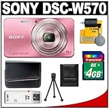 Sony Cyber-Shot DSC-W570 Digital Camera (Pink) with 4GB Card + Case + Acces ....