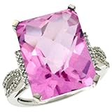 14k White Gold ( 16X12 mm ) Large Stone Engagement Pink Topaz Ring w/ 0.144 Carat Brilliant Cut Diamonds & 17.40 Carats Emerald Cut Stone, 11/16 in. (17mm) wide