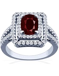 18K White Gold Cushion Cut Ruby Ring With Sidestones