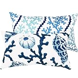Chloe & Olive Vitamin Sea Collection Coral and Sea Shells Lumbar Pillow Cover, 12 by 20-Inch, Blue