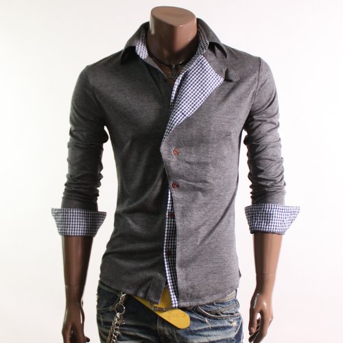 Mens Casual Stylish Checker Pattern Patched Dress 
