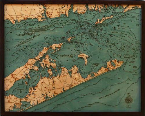 Woodchart Long Island Sound Wood Carved Nautical Chart, 24.5 x 31"