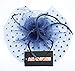 Womens Big Flower Mesh Feather on Hair Clip Headwear Fascinator (C-Navy Blue)
