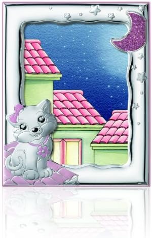 Silver Touch USA Sterling Silver Picture Frame Kitty, Pink, 5" x 7"