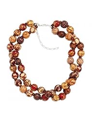 MMA Silver - 16 inch + 3 inch Extension Necklace Featuring 2 Twisted Strands of Painted Bamboo Beads