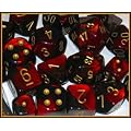 Polyhedral 7-Die Gemini Dice Set - Black & Red with Gold (d4, d6, d8, d10, d12, d20 & d00)