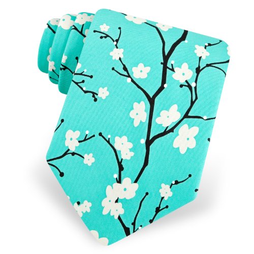 Men's Cherry Blossoms Microfiber Tie by The American Necktie Company in Turquoise