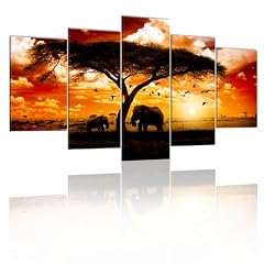 BILD AUF LEINWAND + 5 TEILIG + AFRIKA SONNENUNTERGANG PANORAMA + Wandbilder 051378 + 100x50 cm +++ RIESEN BILDER AUSWAHL IN UNSEREM HAENDLERSHOP +++