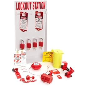 Brady 99706 18" Height, 12" Width, 4" Depth, Sturdy Polystyrene Red On White Color Lockout Station With Components And 6 Brady Safety Padlocks, Small Legend "Lockout Station", 12 Tags