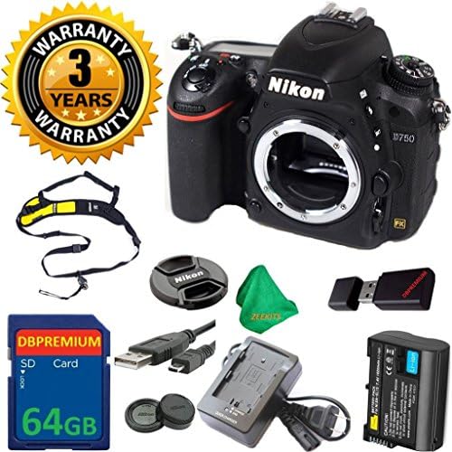Nikon D750 FX-format Digital SLR Camera Body, Original Nikon Battery and Charger, 3 Year USA CPS Warranty, 64GB ZEEKITS Memory Card, Card Reader - International Version