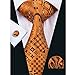 Hi-Tie Mens Orange Silk Tie Hanky Cufflinks set (Novelty)