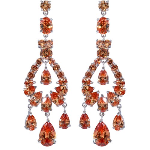 Yazilind Chandelier Silver Plated Pear Cut Cubic Zirconia CZ Flawless Post Dangle Earrings