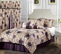 Big Sale Chezmoi Collection 7-Piece Purple Rose Flower Garden Jacquard Comforter Set, Bed in a bag Queen Size