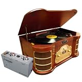 Pyle Turntable Record Player Cassette and Pre-Amplifier Package - PTCDS2UI Classical Turntable with AM/FM Radio/ CD/ Cassette/ USB Recording & iPod Player - PP444 Ultra Compact Phono Turntable Preamp