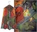 ULRIKE Oblong Chiffon Silk Scarf - Giant leaves of umber brown and gray or tomato red...